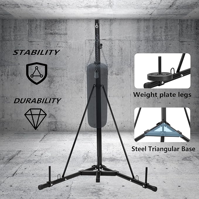 Height Adjustable Punching Bag Stand, Heavy Duty Boxing Stand, Steel Sandbag Rack - Supports Up to 150 lbs for Home Gym Fitness