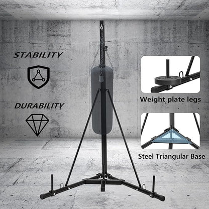 Height Adjustable Punching Bag Stand, Heavy Duty Boxing Stand, Steel Sandbag Rack - Supports Up to 150 lbs for Home Gym Fitness