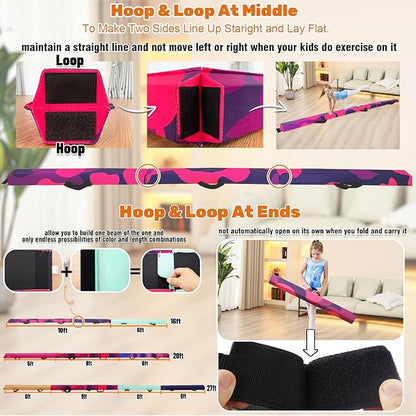 MARFULA 6 FT / 8 FT / 9 FT Folding Gymnastics Beam Foam Balance Floor Beam - Extra Firm - Suede Cover - Anti Slip Bottom with Carry Bag for Kids/Adults Home Use