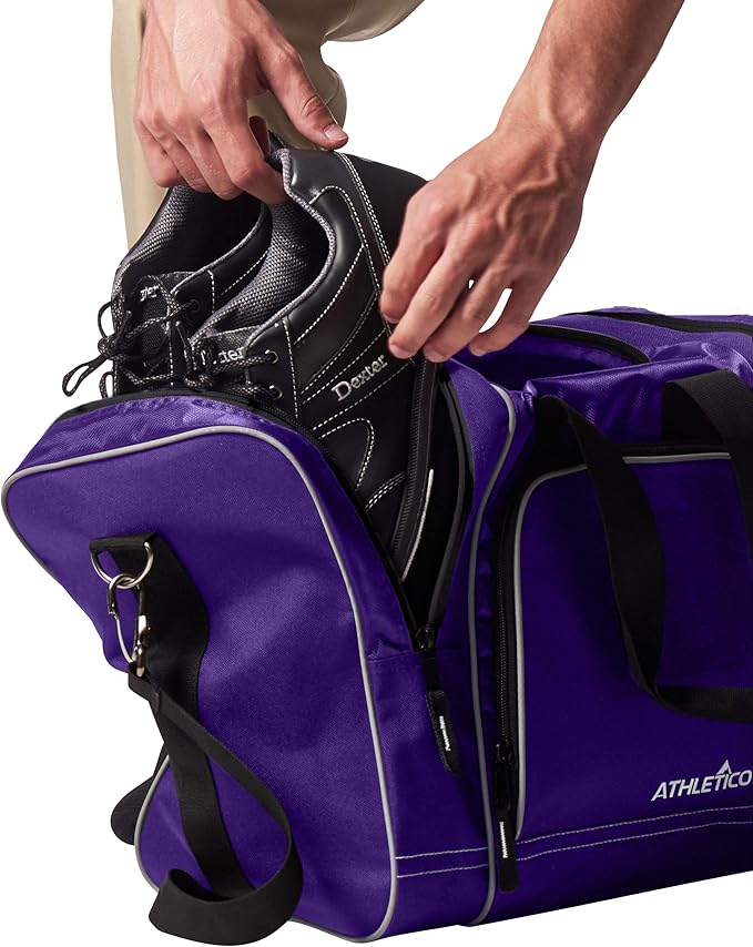 Athletico Bowling Bag for Single Ball - Single Ball Tote Bag With Padded Ball Holder - Fits a Single Pair of Bowling Shoes Up to Mens Size 14