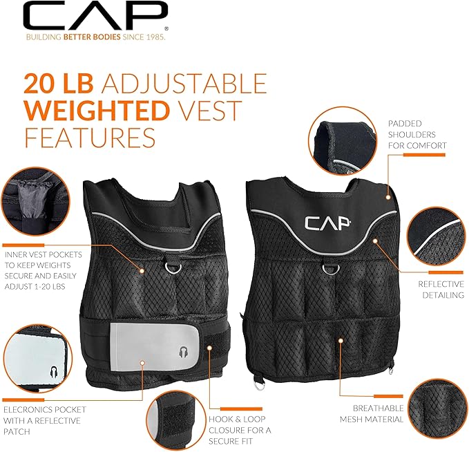 CAP Barbell Adjustable Weighted Vest | 20-150 lbs | Heavy-Duty Workout Vest with Removable Iron Weights for Strength Training, Cardio, Running, and Calisthenics