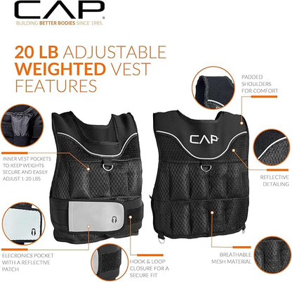 CAP Barbell Adjustable Weighted Vest | 20-150 lbs | Heavy-Duty Workout Vest with Removable Iron Weights for Strength Training, Cardio, Running, and Calisthenics