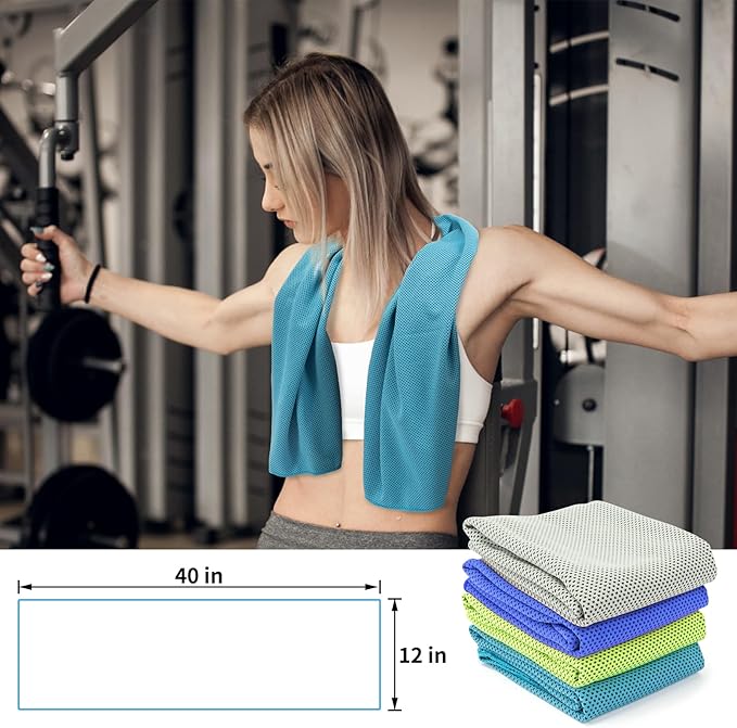YESLIFE 4 Pack Cooling Towels 40"x12", Gym Towels for Men and Women, Soft Breathable Workout Towels for Yoga, Running, Sport, Workout, Camping, Fitness & More (Deep Blue, Grey, Green, Light Blue)