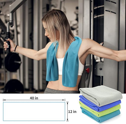 YESLIFE 4 Pack Cooling Towels 40"x12", Gym Towels for Men and Women, Soft Breathable Workout Towels for Yoga, Running, Sport, Workout, Camping, Fitness & More (Deep Blue, Grey, Green, Light Blue)
