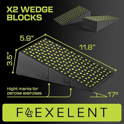 Squat Wedge Block Pair - Heel Elevated Squat Wedge for Deeper Squats, Heavy Lifting and Better Form - 17° Angle Exercise Wedges, Slant Board for Squats with Carry Backpack
