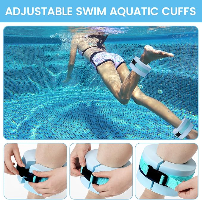 6 Pcs Aquatic Exercise Set Water Aerobics Set Large Mesh Beach Bag Pool Fitness Equipment Foam Water Dumbbell Ankle Swimming Weight Aquatic Swim Belt for Exercise Weight Loss