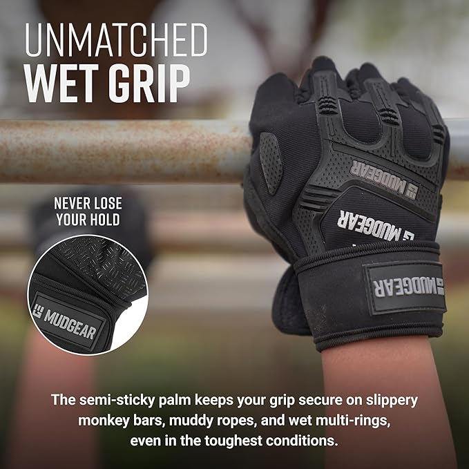 MudGear Gloves - Durable Fingerless Workout Gloves with Wrist Support for Obstacle Races and Fitness Training, Improves Grip, Protects Hands, Boosts Performance