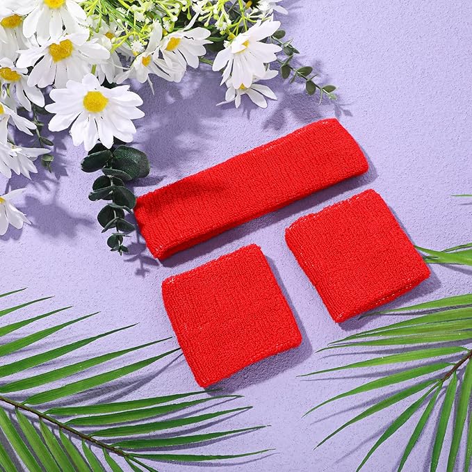 3 Pack Neon Sweatbands Set 80s Wristband and Headband Color War Accessories Sports Sweatbands for Summer Ball Party