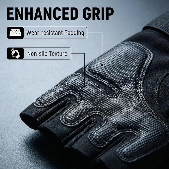 Fingerless Tactical Motorcycle Gloves for Men Women, Breathable TPU Protection, for Cycling ATV Riding Tactical Training Fitness Workout Black L