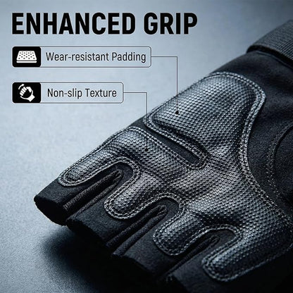 Fingerless Tactical Motorcycle Gloves for Men Women, Breathable TPU Protection, for Cycling ATV Riding Tactical Training Fitness Workout Black L
