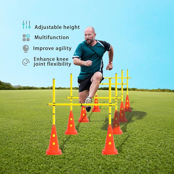 Agility Poles and Hurdles Set Detachable Speed Training Poles Set 8 Training Cones and 12 Agility Poles