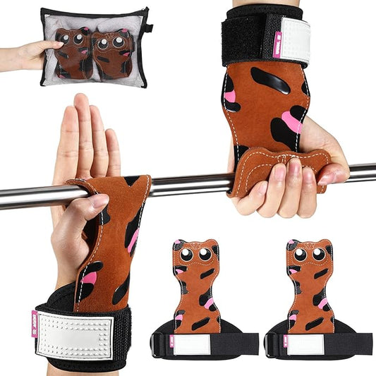 Lifting Wrist Straps Weight Lifting Grips with Cushion Wrist Loop Gym Workout Straps Double Layer Leather with Storage Pouch for Women and Men Deadlift Powerlifting Pull Up