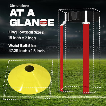 Gameday Flag Football Set – Kits for 2–14 Players w/Belts, Agility Cones & Carry Bag – Available in Multi Colors & Sizes