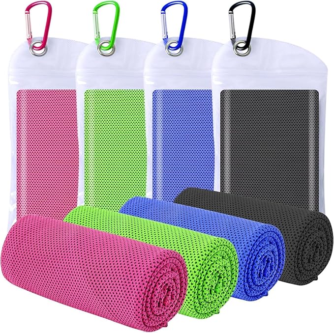 4 Pack Cooling Towels (40"x12"), Cooling Towels for Neck and Face, Gym Towel for Working Out, Soft Breathable Microfiber Ice Towel for Yoga Sport Running (Blue/Green/Pink/Black)