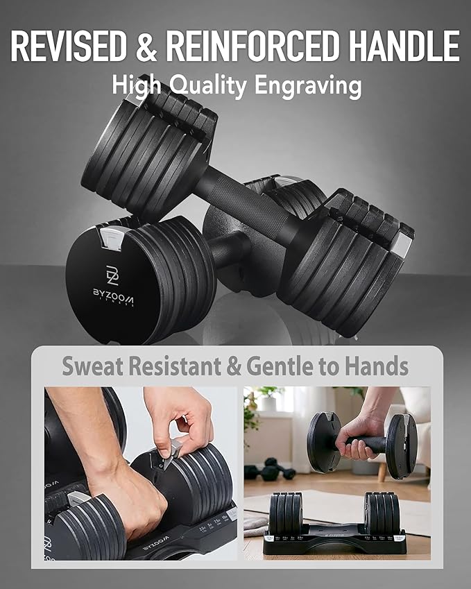 BYZOOM FITNESS Pure Series Adjustable Dumbbell - 12.5/25/27.5/75lb - ONE UNIT OR PAIR(check QTY before purchase) - 5-in-1/ 10-in-1 / 21-in-1 Flexible Hand Weights for Home Gym, Strength Training & Fitness Workouts, White OR Black