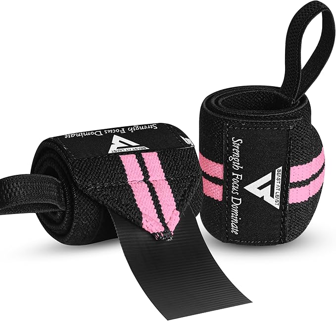 Weight Lifting Wrist Wraps – 18” Cotton Wrist Support with Thumb Loop – Gym Straps for Workout Powerlifting Weightlifting Fitness Strength Training, Stiff Wrist Straps