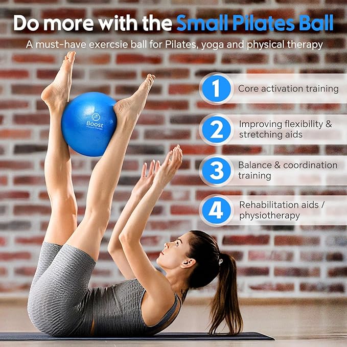 Small Exercise Ball with Pump, 9 Inch Mini Pilates Ball with Exercise Guide, Small Workout Ball for Stability, Fitness, Barre, Yoga, Core Training & Physical Therapy, Blue