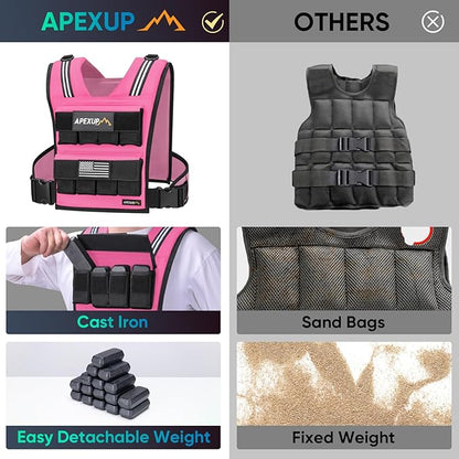 APEXUP Adjustable Weighted Vest Men 20lbs/30lbs/40lbs Weights with Reflective Stripe, Weight Vest Woman Workout Vest for Strength Training Running Walking