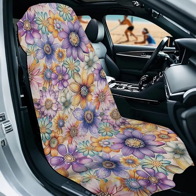 Bulopur Boho Floral Beach Towel Car Seat Covers Front Seats Non-Slip Breathable Sweat Towel Car Seat Cover for Post Gym Workout Surfing Swimming Running Yoga Blankets