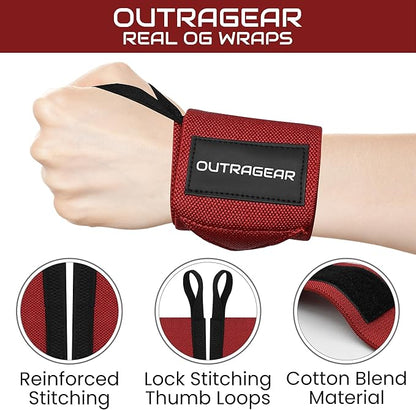 18" OG-Grade Wrist Wraps for Weightlifting – Heavy Duty Wrist Support with Thumb Loop & Lockdown Strap – Wrist Straps for Powerlifting, Bench Press & Gym Training