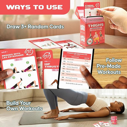Zinsk 75 Booty & Thighs Exercise Cards - No Equipment Needed Glute Workouts to Shapen and Lift - Compact 3.5" x 2.5" Cards for Fun, Fast Home or Travel Leg and Butt Workouts for Women