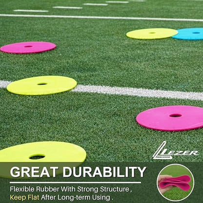 LEZER 6 Inch 8 Inch Flat Cones, Spot Markers, Soccer Cones, Field Court Markers, Sit Spots, Flat Discs, Soccer Training Equipment, Agility Practice, Football, Made in Taiwan