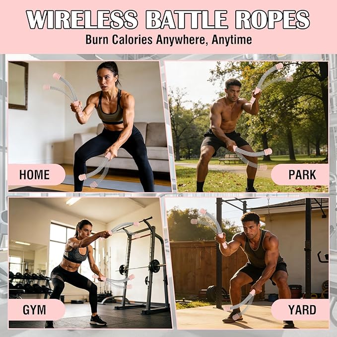 2PCS Ropeless Battle Ropes with Adjustable Weighted Ring-Battle, Cordless Battle Rope for Home Gym, HIIT Workout, Low-Impact Cardio, Strength Training, Portable Fitness Equipment for Women & Men