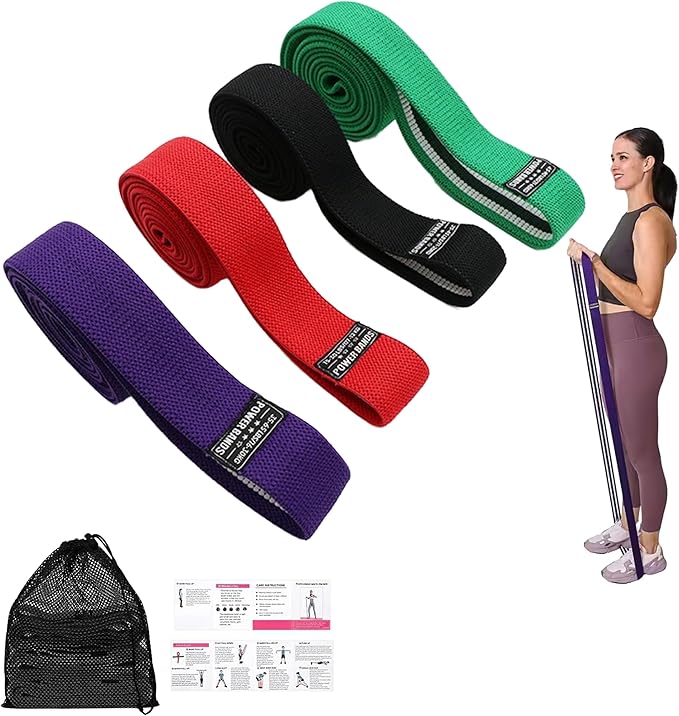 Resistance Bands for Working Out, Fabric Exercise Bands Set of 3, Long Elastic Bands for Exercise with Workout Guide and Carry Bag, Fitness Bands for Strength Training, Yoga, Pilates, Home Workout