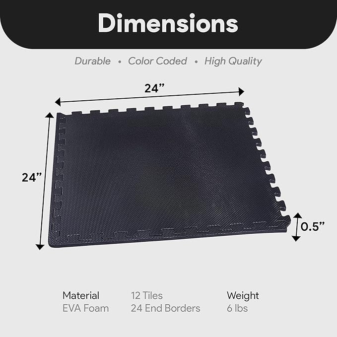 BalanceFrom Puzzle Exercise Mat 1/2" Thick, EVA Interlocking Foam Floor Tiles for Home Gym, Mat for Home Workout Equipment, Floor Padding for Kids, Multiple Sizes and Colors