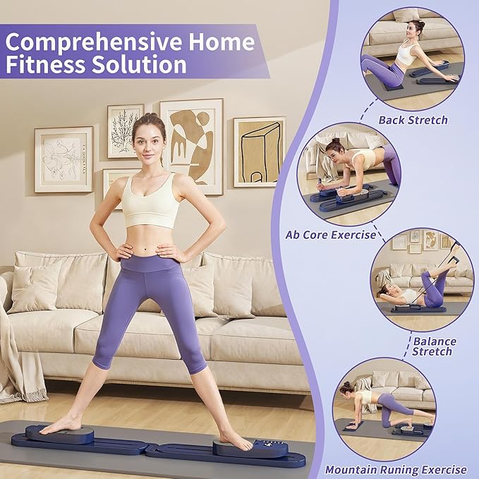 Pilates Board Reformer 15-in-1: Split & Foldable Design, Portable Home Gym with Digital Display, Resistance Bands, Balance Board for Women's Full Body & Core Training