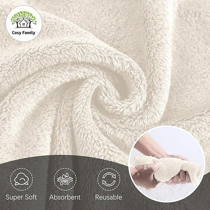 Cosy Family 24 Pack Soft Washcloths Set - 12 x 12 inches, Quick Drying - Highly Absorbent Coral Velvet Fingertip Towel Bathroom Wash Clothes for Bath, Spa, Facial, Kitchen - Cream