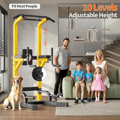 SogesHome Power Tower Pull Up Bar Dip Stand, 10 Adjustable Height Free Standing Assistive Trainer Dip Station, Multi-Function Strength Training Fitness Workout Station for Home Gym Fitness Equipment