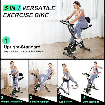 Foldable Exercise Bike Stationary Bikes for Home, 5 IN 1 Indoor Workout Bike, Cycling Bike with 16-Level Quiet Magnetic Resistance, 6.6 LBS Flywheel and 300LBS Capacity for Senior and Home Workout