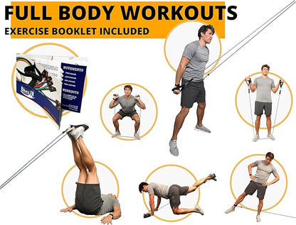 Brazyn Resistance Bands Kit with Handles 12-Piece Band Set with Travel Pouch, Guide, Ankle Straps & Door Anchor - for Workouts Gym Strength Training Bungee Yoga Pilates Physical Therapy - 150lbs