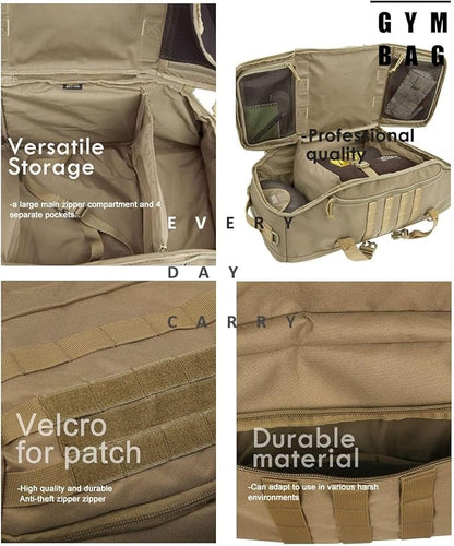 Travel Duffle Bag Backpack for Men - Large Tactical Bags Weekender Gym Bag for Overnight Traveling Military Workout Deployment Sports (Coyote, 45L)