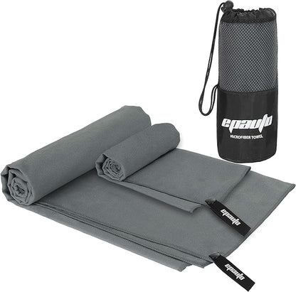 EPAuto 2-Pack Microfiber Quick Dry Towel Set - Lightweight, Super Absorbent & Compact Travel Towels (60"x30" & 24"x15") for Gym, Camping, Beach, Yoga & Backpacking, Gray