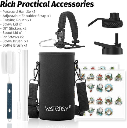 32oz Insulated Water Bottle (Cold for 48 Hrs),BPA Free&Leak Proof,Stainless Steel Water Flask,Water Jug with Straw Spout Lids for Gym,Hiking,Travel,Stainless