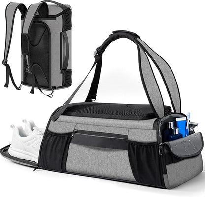 Gym Bag for Women Men, Duffle Travel Bag with Shoes Compartment and Wet Pocket, Waterproof Overnight Carry On Bag Backpack with Two Elastic Bottle Holders for Travel, Workout, Sports, Weekend - MIYCOO