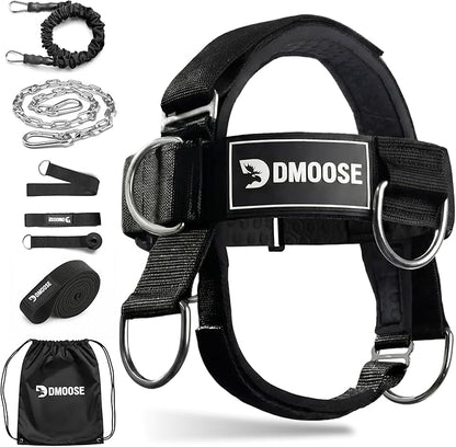 DMoose Fitness Neck Harness for Weight Lifting - Soft Padded Head & Chin Strap with 30" Heavy Duty Steel Chain - Neck Exerciser, Trainer & Strengthener to Support Injury Recovery and Intense Workouts