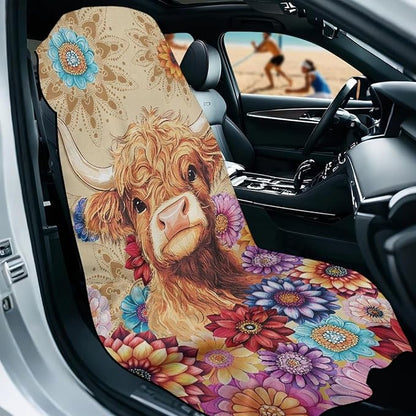 Bulopur Highland Cow Waterproof Sweat Towel Seat Cover Post-Work Running Athletic Beach Towel Machine Washable Lightweight Breathable Hippie Floral Car Interior Accessories