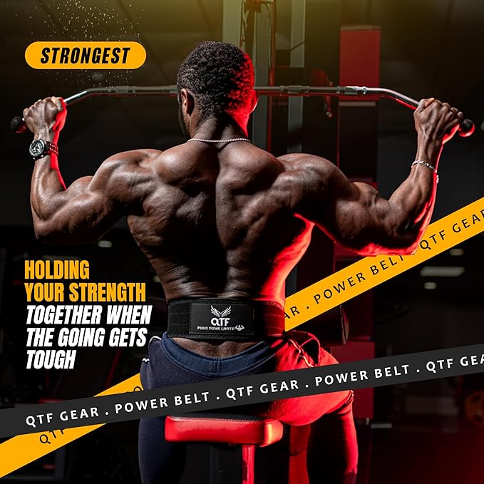 QTF Weight Lifting Sued-Leather-Belt Gym Exercise Workout, 4 " x 10mm Thick Padded Lumbar Back Support Men Women, 9 double Adjustable Holes, Powerlifting Bodybuilding Deadlift, Squat Fitness Strength Training Belt