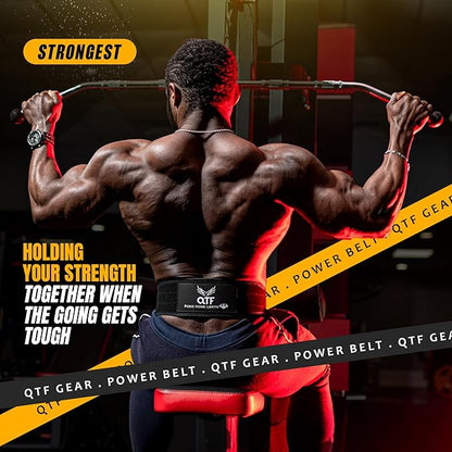 QTF Weight Lifting Sued-Leather-Belt Gym Exercise Workout, 4 " x 10mm Thick Padded Lumbar Back Support Men Women, 9 double Adjustable Holes, Powerlifting Bodybuilding Deadlift, Squat Fitness Strength Training Belt