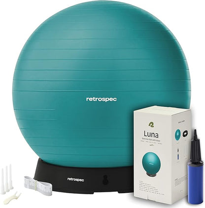 Retrospec Luna Exercise Ball with Pump - Anti-Burst Fitness Equipment for Yoga, Core Training & Stability - Home Gym Swiss Ball for Office & Pregnancy