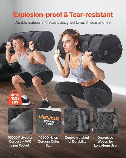 VEVOR Workout Sandbag, Heavy Duty Workout Power Bags with Handles, Slam Bag for Fitness Strength Weight Training Cross-Training, Home Gym Exercise, Black (Unfilled)