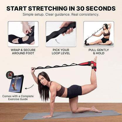 DMoose Fitness Foot & Calf Stretcher with Adjustable Padded Stretching Strap for Plantar Fasciitis, Hamstring, Heel Spurs and Achilles Tendonitis Relief - Yoga Leg Stretch Strap for Flexibility