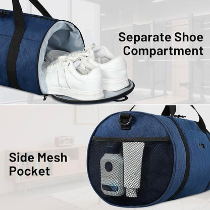 MIER Gym Bag Round Duffle Bag with Shoe Compartment & Wet Pocket, Lightweight Carry on Duffel for Men Women Workout Fitness Travel Sports, 24L, Navy