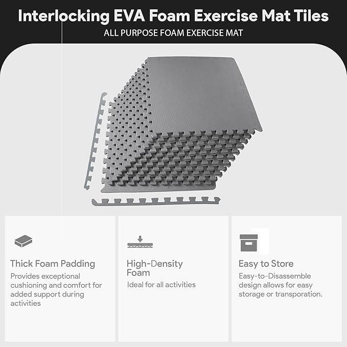 BalanceFrom Puzzle Exercise Mat 1/2" Thick, EVA Interlocking Foam Floor Tiles for Home Gym, Mat for Home Workout Equipment, Floor Padding for Kids, Multiple Sizes and Colors