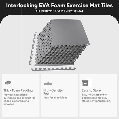 BalanceFrom Puzzle Exercise Mat 1/2" Thick, EVA Interlocking Foam Floor Tiles for Home Gym, Mat for Home Workout Equipment, Floor Padding for Kids, Multiple Sizes and Colors