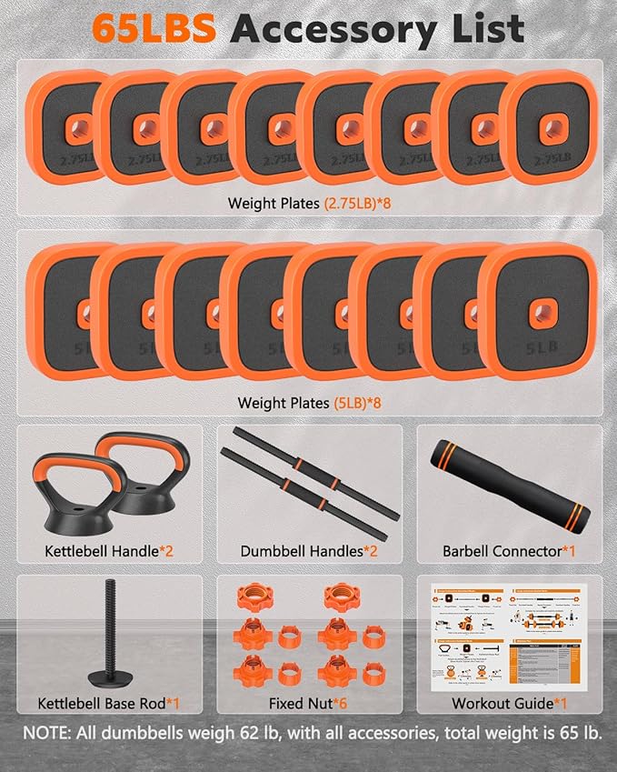 Adjustable Dumbbells Set, 45/65/85 lbs Free Weight Set with Connector, 4 in1 Dumbbells Set for Home Gym Workout