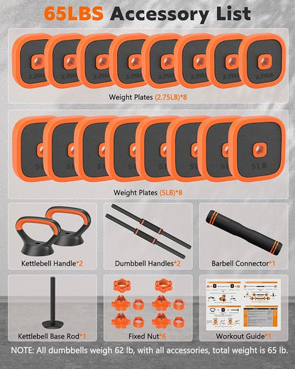 Adjustable Dumbbells Set, 45/65/85 lbs Free Weight Set with Connector, 4 in1 Dumbbells Set for Home Gym Workout